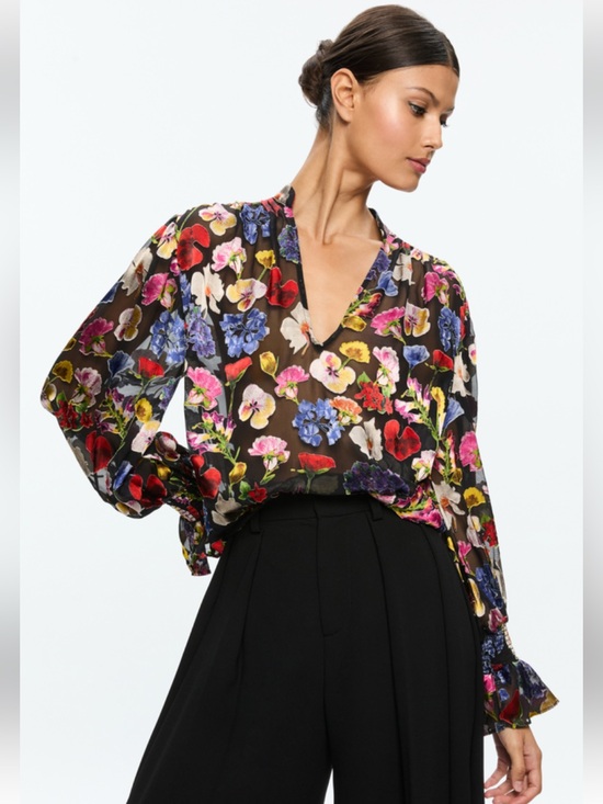 Alice + Olivia Tops - Alice + Olivia Onica Floral Print Fil Coupe Chiffon Blouse